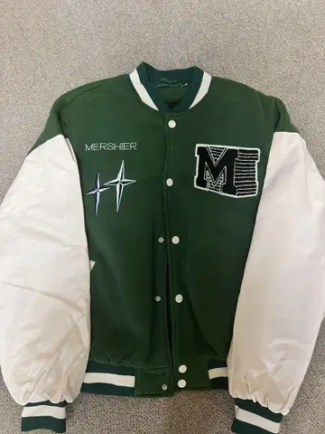 MERSHIER 바시티 자켓 그린 화이트