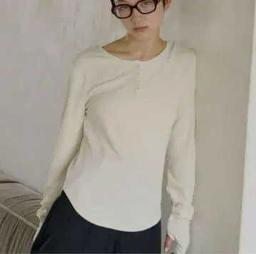 GIUNON 롱 슬리브 리브 상의