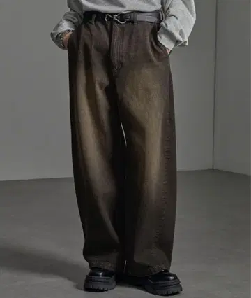 CIYOT 빈티지 가공 커브 와이드 데님 팬츠 S 블랙