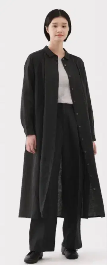 [ 새상품 ] 린넨 100% MUJI 린넨 워싱 긴팔 셔츠 원피스