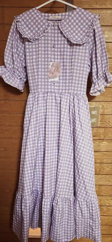 시마무라 아오키 미사코 시마미사 원피스 M 사이즈 보라색 깅엄 체크