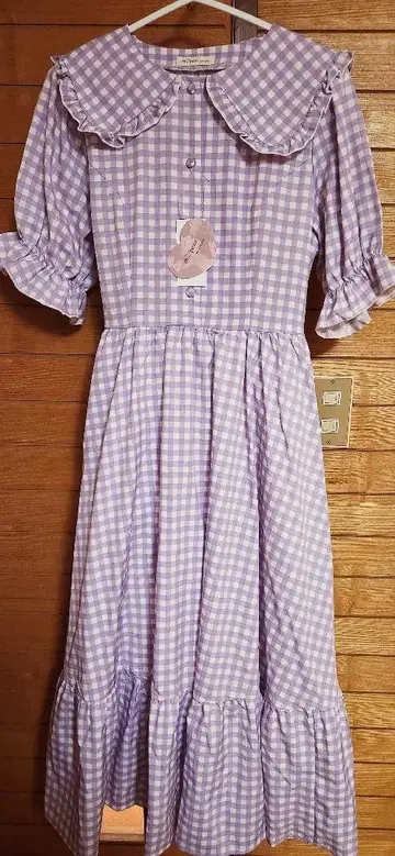 시마무라 아오키 미사코 시마미사 원피스 M 사이즈 보라색 깅엄 체크