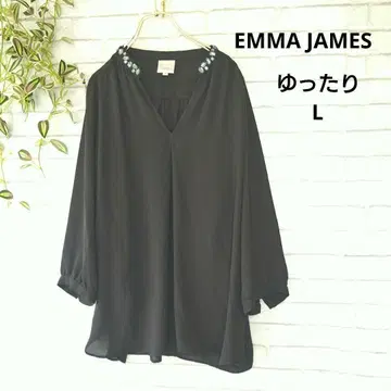 EMMA JAMES 블랙 시어 스키퍼 셔츠 11/L 돌먼 슬리브