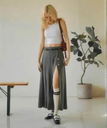 aclent 플리츠 랩 롱 스커트 그레이 gray