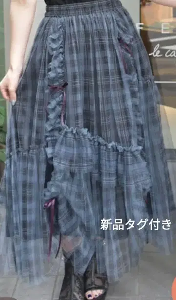택 포함 새상품 axesfemme 드로스트 체크 샤샤 스커트 블랙