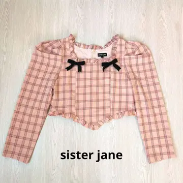 sister jane 핑크 체크 무늬 프릴 상의