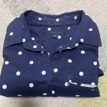 TOMMY HILFIGER 네이비 도트 무늬 긴팔 셔츠 M