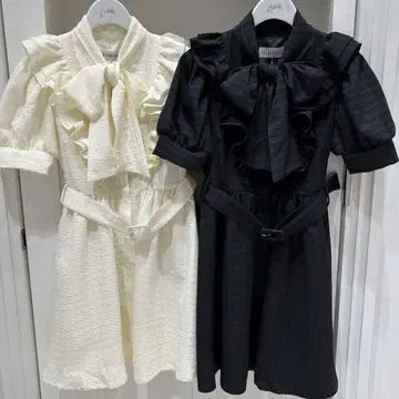 버블스 원피스 미니 화이트 반팔