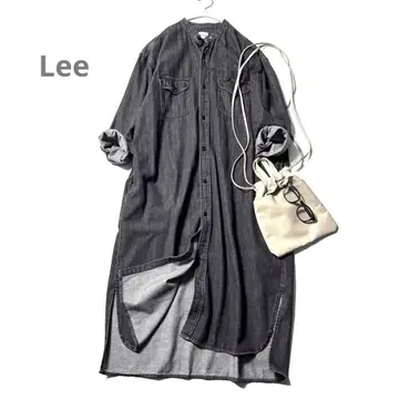 lee 데님 셔츠 원피스 밴드 카라 루즈핏 긴팔