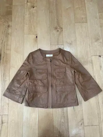 rich 램스킨 브라운 가죽 아우터 플레어 슬리브