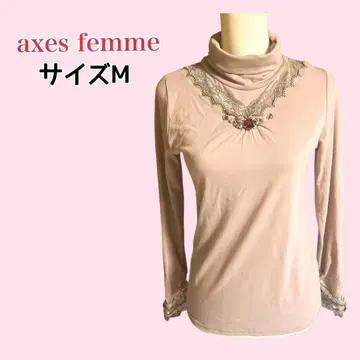 axes femme 핑크 계열 레이스 장식 터틀넥 티셔츠 긴팔 M