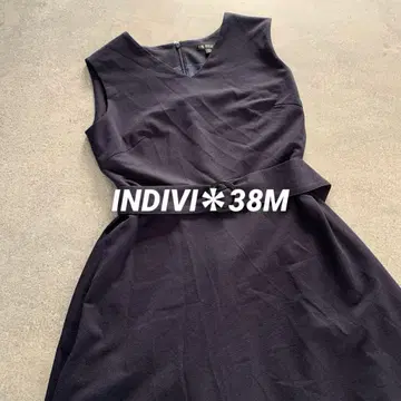INDIVI 네이비 허리 벨트 슬리브리스 원피스 38M