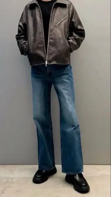 L'uis 와이드 데님 팬츠 다크 블루 와이드 레그 데님 팬츠