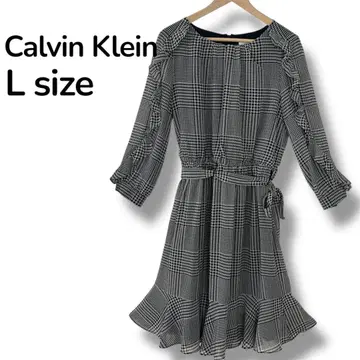 새상품급 Calvin Klein 하운드투스 플레어 소매 원피스 L