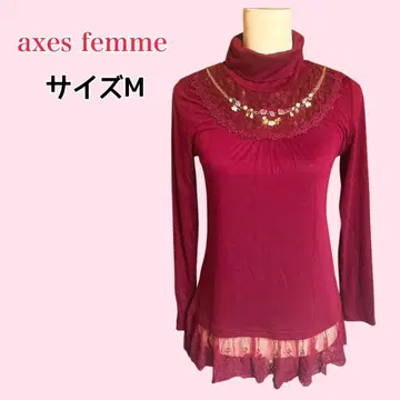 axes femme 터틀넥 티셔츠 적자색 와인 레드 M 사이즈