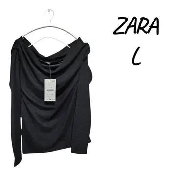 [ 새상품 ] ZARA 블랙 드레이프넥 L 오프숄더