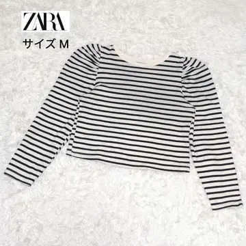 [ 새상품급 ] 자라 화이트 블랙 티셔츠 크롭 기장 라운드넥 M
