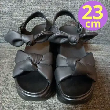 통굽 샌들 리본 블랙 23cm