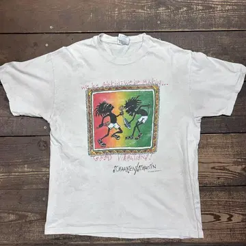 L 90s 자메이카 레게 T셔츠 화이트 헤인즈 USA제 빈티지