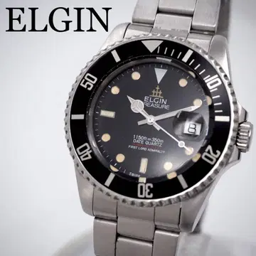 434 ELGIN 남성용 시계 다이버 워치 데이트 블랙 회전 베젤