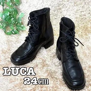새상품급 LUCA 블랙 레이스업 가죽 24cm 숏부츠
