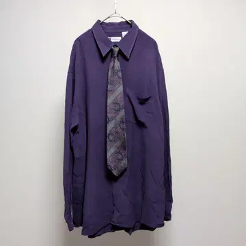 빈티지 L 실크 퍼플 넥타이 셔츠