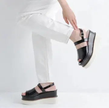 통굽 더블 힐 샌들 블랙 24.5cm