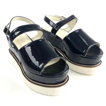 통굽 더블 힐 샌들 블랙 23cm