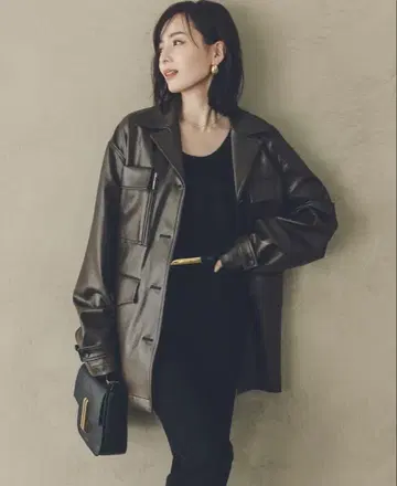 anuans 비건 가죽 오버 자켓