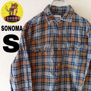 USA 구제 의류 SONOMA 플란넬 셔츠 S 네이비 카멜 체크