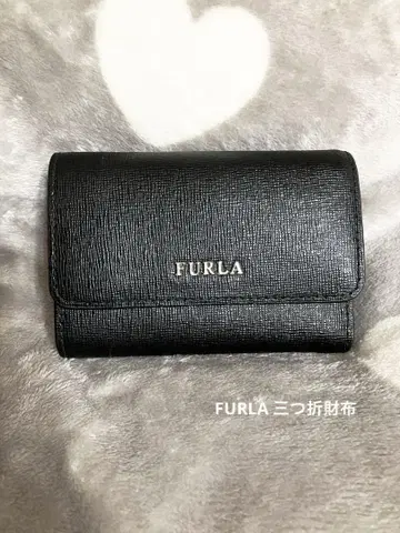 [새상품급] FURLA 블랙 3단 폴더형 지갑 검정 가죽 미니 지갑