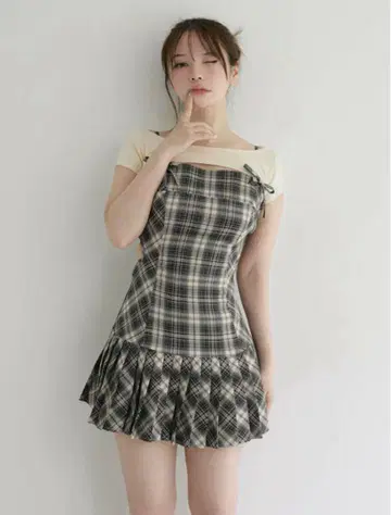 andmary Karen check mini dress 베이지 M