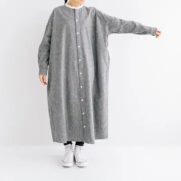 prit 히코리 스트라이프 스탠드 카라 클레릭 빅 셔츠 원피스