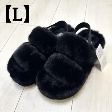 [인기!] 퍼 샌들 L 블랙 시마무라 24cm 복슬복슬 통굽
