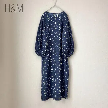 H&M 꽃무늬 롱 원피스 볼륨 소매  루즈한 사이즈 M