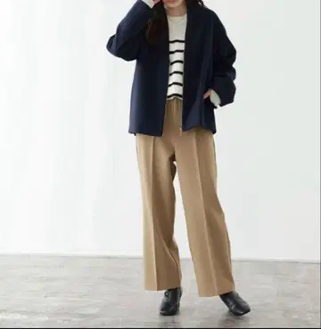 노카라 코트 울 코트 숏 기장 네이비