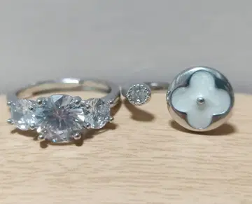 정리품 투명한 돌 클로버? 반지 2개 묶음 각인 있음