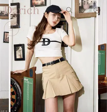 Darich 베이지 플리츠 미니 스커트 사이드 포켓 포함