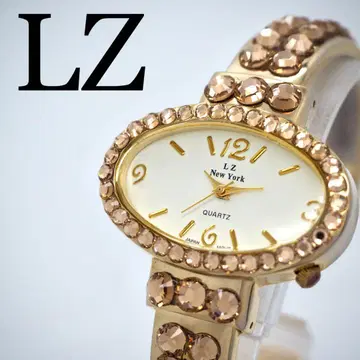 285 LZ 오벌 여성용 시계 골드 화이트 스톤 뱅글