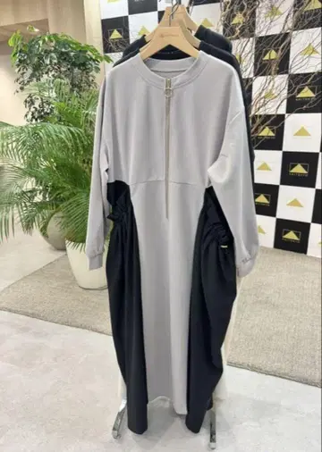 새상품 ABITOKYO 사이드 개더 도킹 원피스 드로스트 그레이