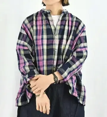 이치 앤티크스 린넨코튼 체크 셔츠 블라우스