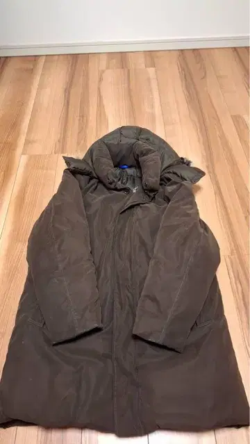 브라운 롱 다운 자켓 후드 부착