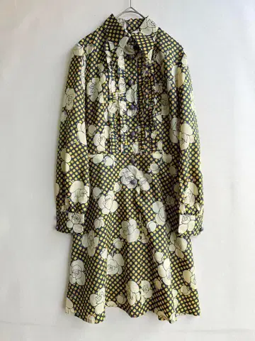 빈티지 70s 블라우스 원피스 도트 꽃무늬 유로 구제 의류 레트로 쇼와