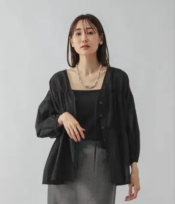 글로벌 워크 리본 가디건 블라우스 블랙