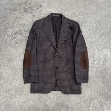 00's vintage 트위드 자켓 체크 브라운 계열 팔꿈치 패치