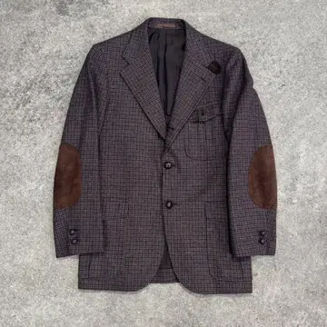 00's vintage 트위드 자켓 체크 브라운 계열 팔꿈치 패치