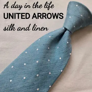 새상품급 UNITED ARROWS 블루 도트 넥타이 실크&린넨