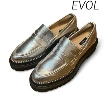 EVOL 메탈릭 실버 통굽 로퍼