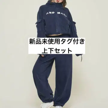 andmary 로고 플리스 롱 팬츠 상하의 세트 navy