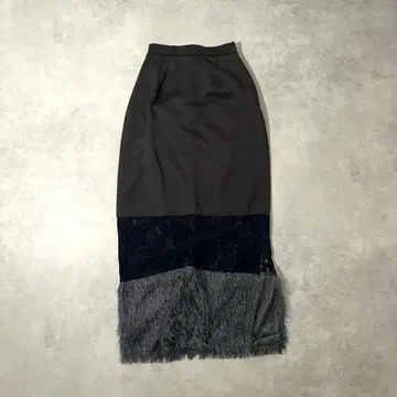 레어 [ yae ] 야에 이소재 블로킹 스커트 롱 블랙